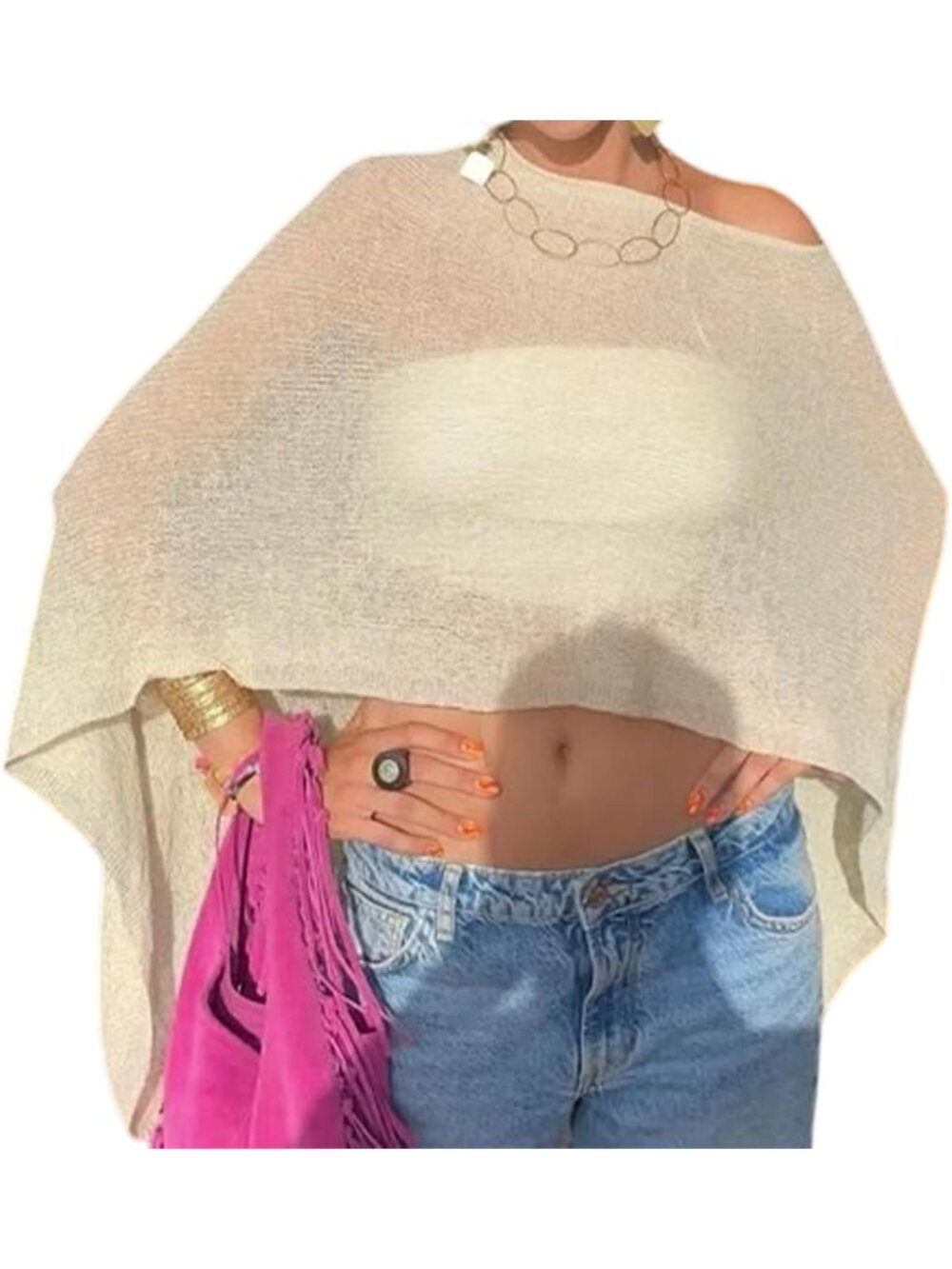 Women's Light Yellow Lightweight Knit Crochet Shrug Bolero Mesh Batwing Cover Up